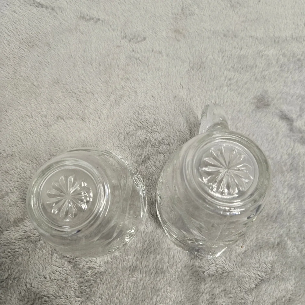 Vintage Clear Pressed Glass Creamer and Sugar Bowl Set Starburst Pattern